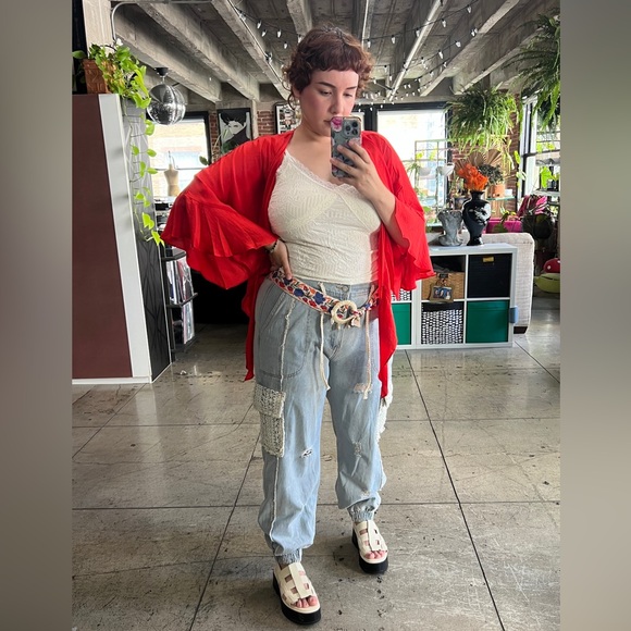 185B. Tie Waistband Cargo Denim Jogger - Blue Denim - Picture 5 of 6